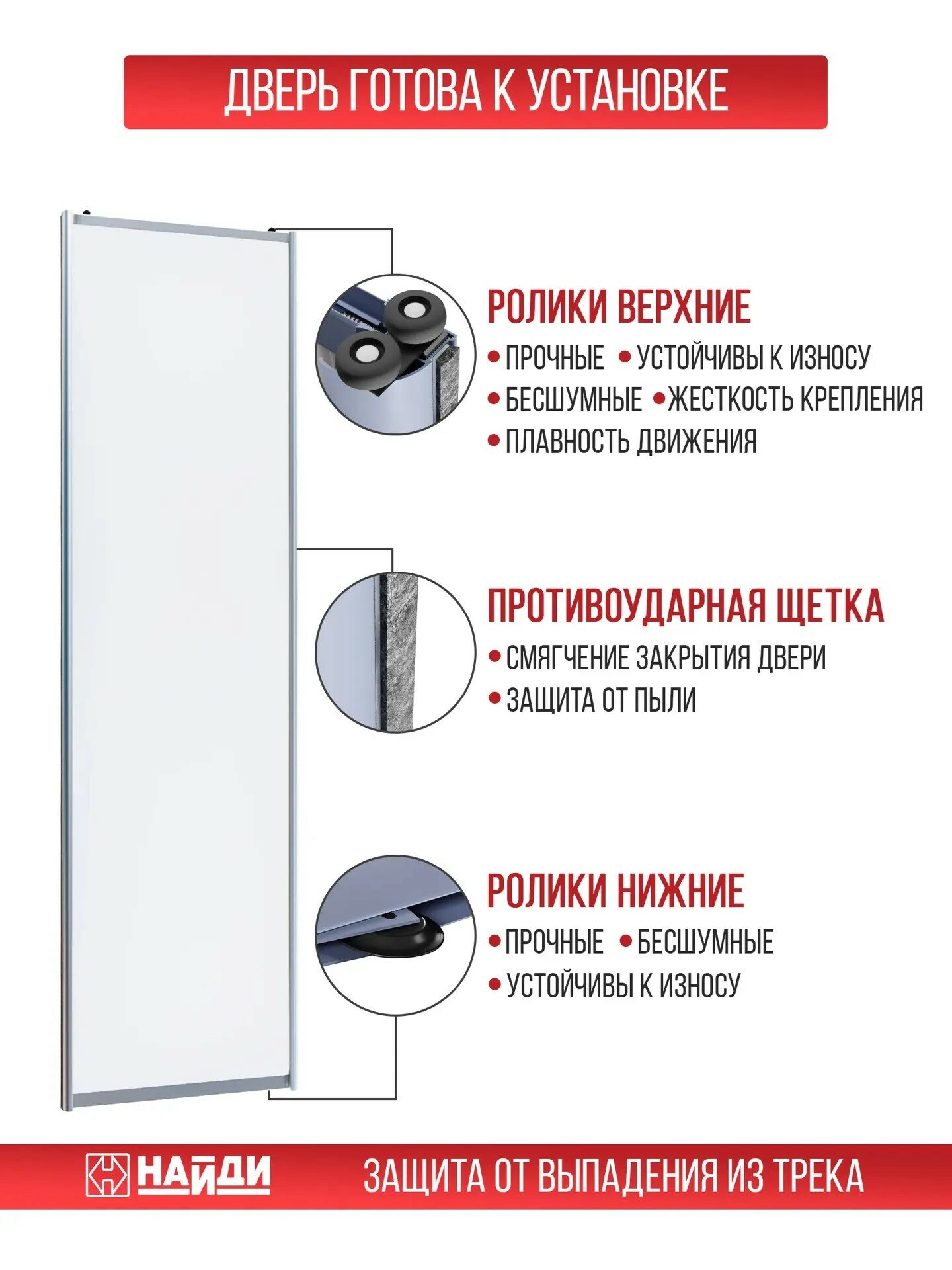 Дверь-купе 60,4х245,5 см. 1 шт. Белый/хром матовый алюминиевый профиль. — фото 1