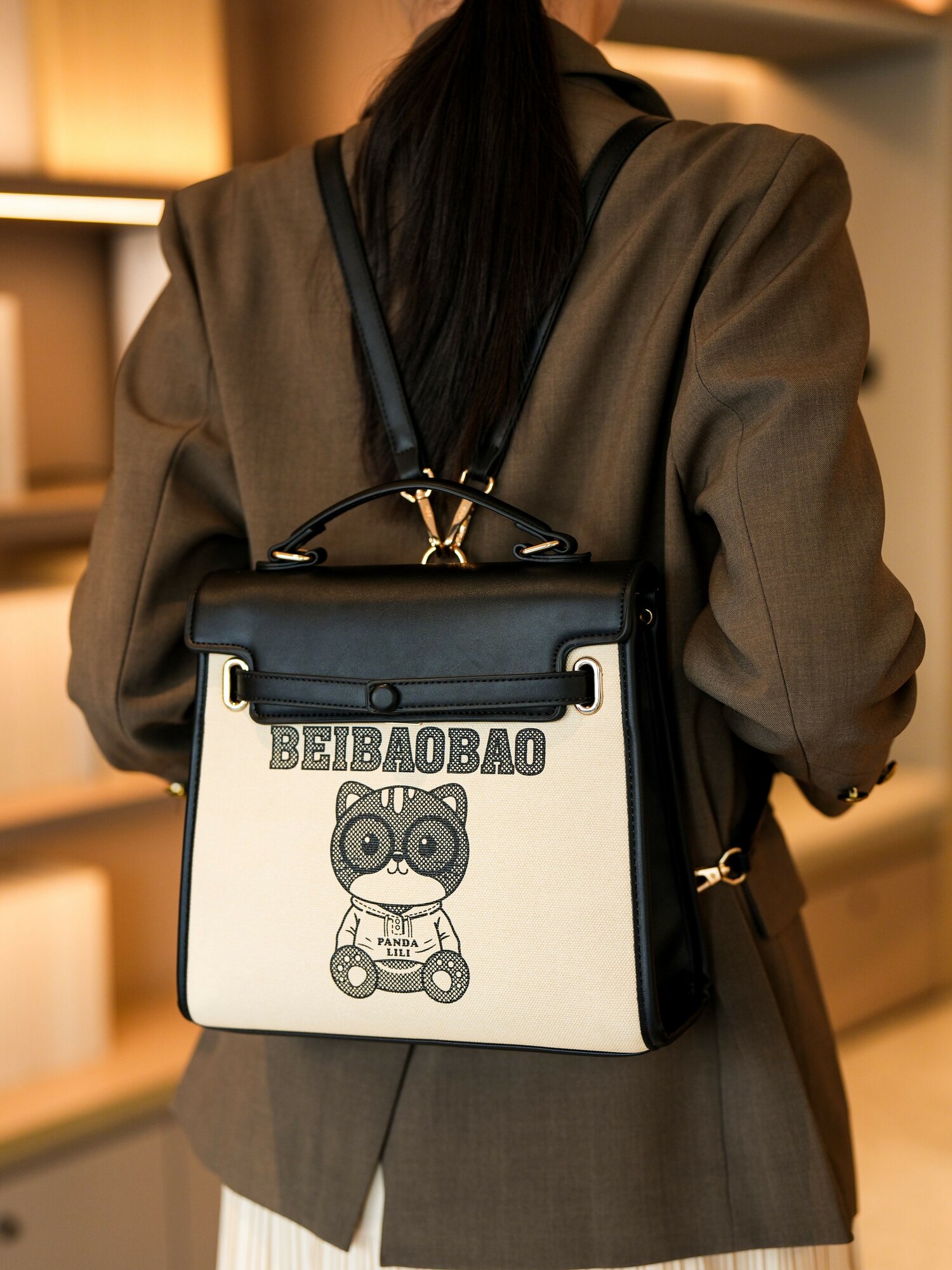Сумка-рюкзак , фактура плетеная, черный — фото 1