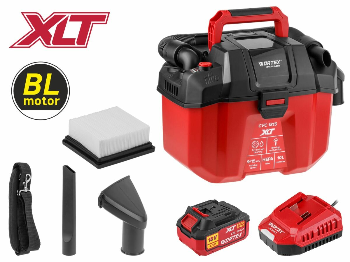 Пылесос строительный беспроводной аккумуляторный WORTEX CVC 1815 XLT SET (2334162)