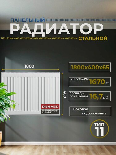Изображение товара Радиатор стальной панельный 400х1800 боковое подключение Compact 11/400/1800 Сантехническая нить 20 м