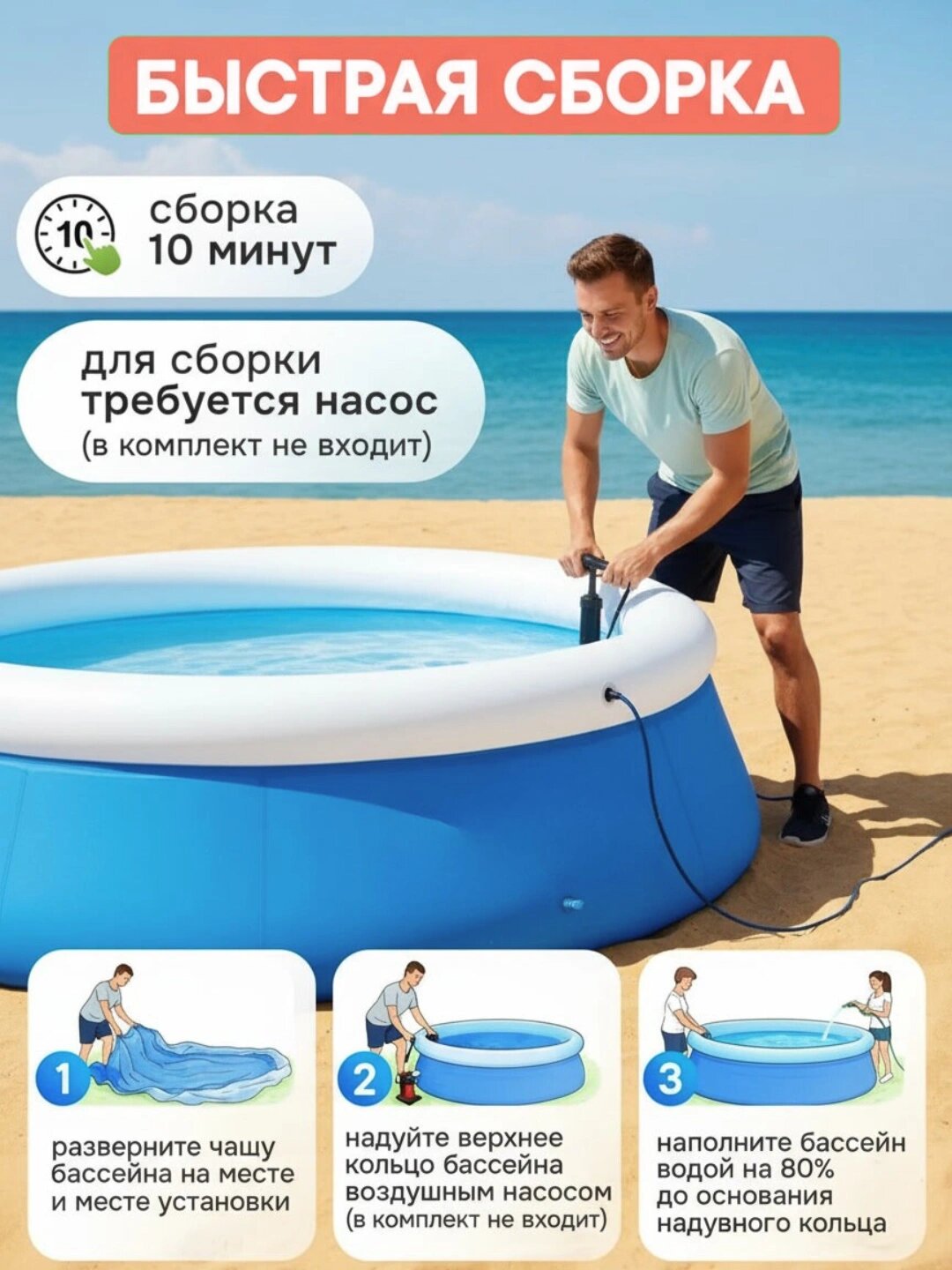 Надувной бассейн Easy Set 447 л, круглый