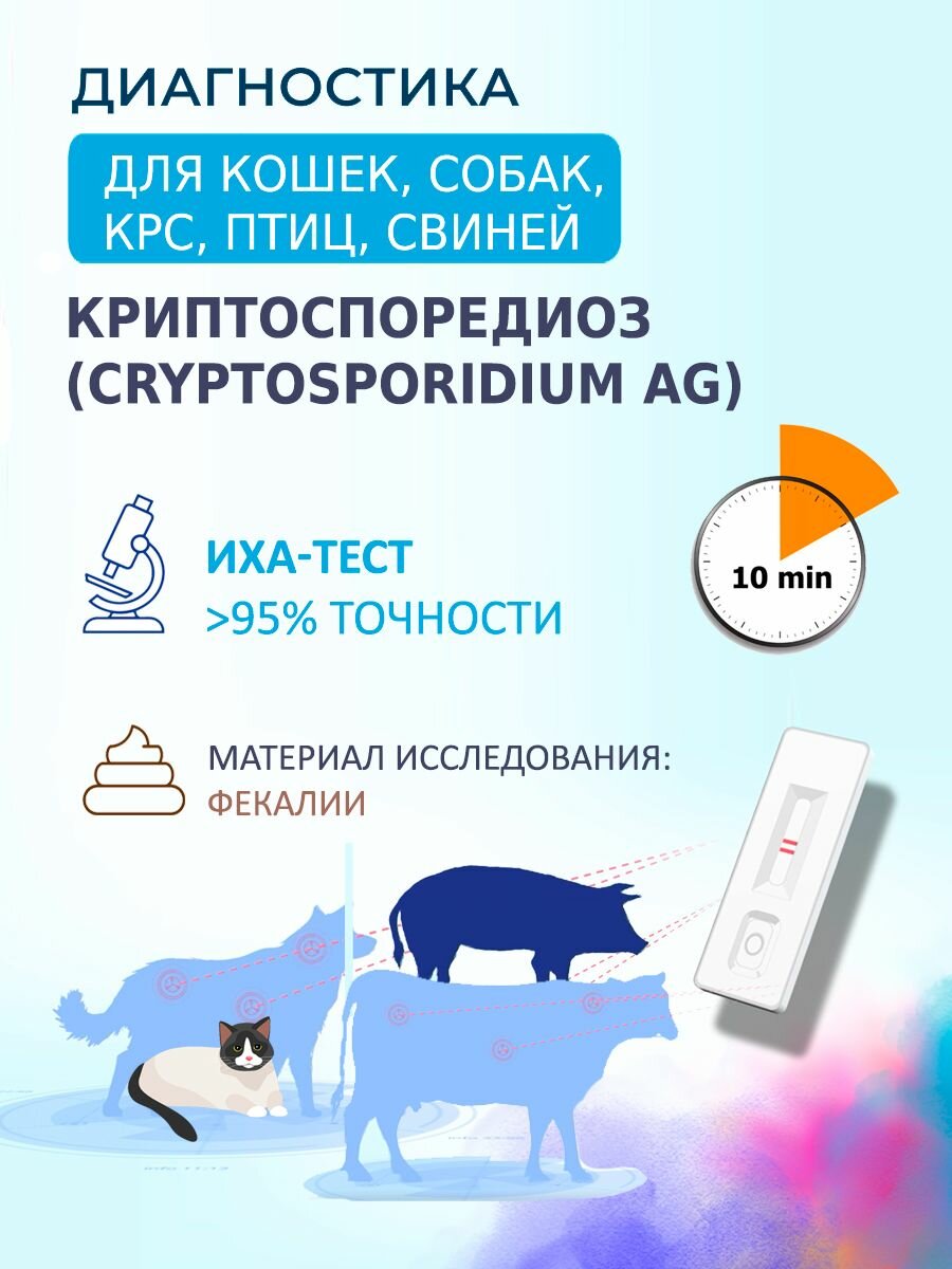 Экспресс-тест для собак, кошек, КРС, свиней, птиц на Криптоспоредиоз (Cryptosporidium Ag), QBQVET,1шт