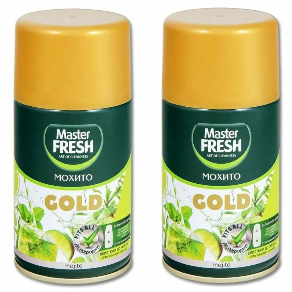 Master Fresh Сменный баллон освежителя воздуха Gold Мохито, 250 мл, 2 шт.