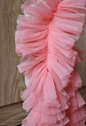 Розовая кружевная сетка с рюшами 9 см, shrimp pink
