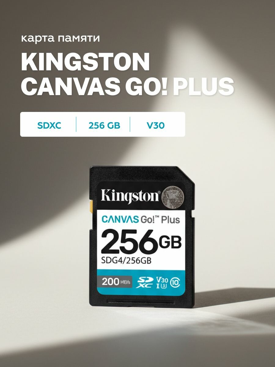 Карта памяти Kingston SDXC 256GB Canvas Go! Plus G4 UHS-I U3 V30 160/200Mb/s
