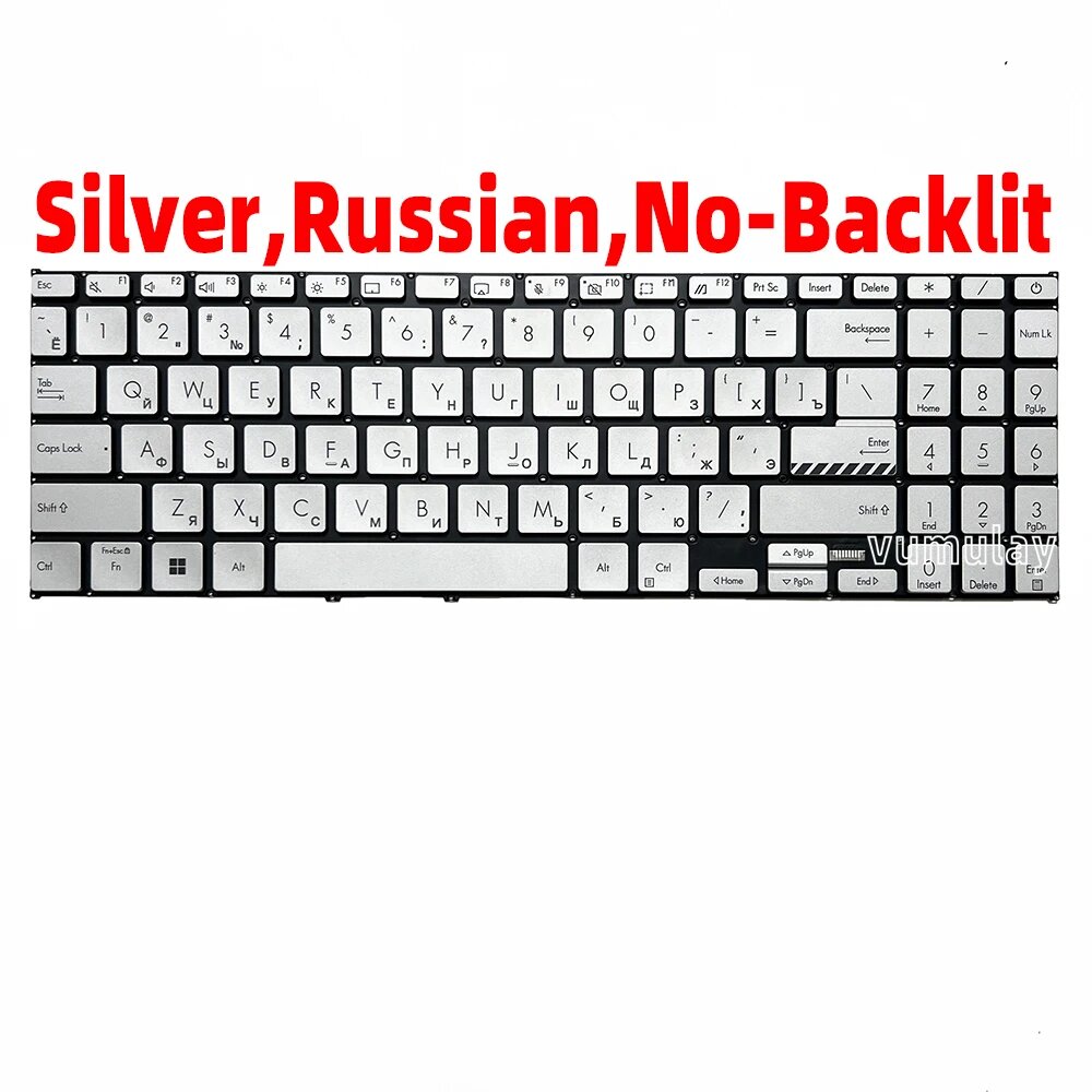 Клавиатура для ASUS Vivobook X1504, Silver-Russ-No LED