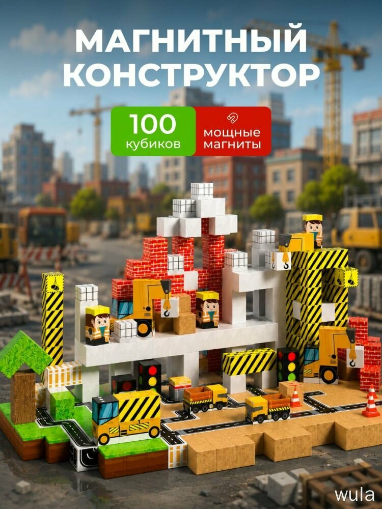 Магнитный конструктор майнкрафт, minecraft, магнитные кубики, 100 блоков
