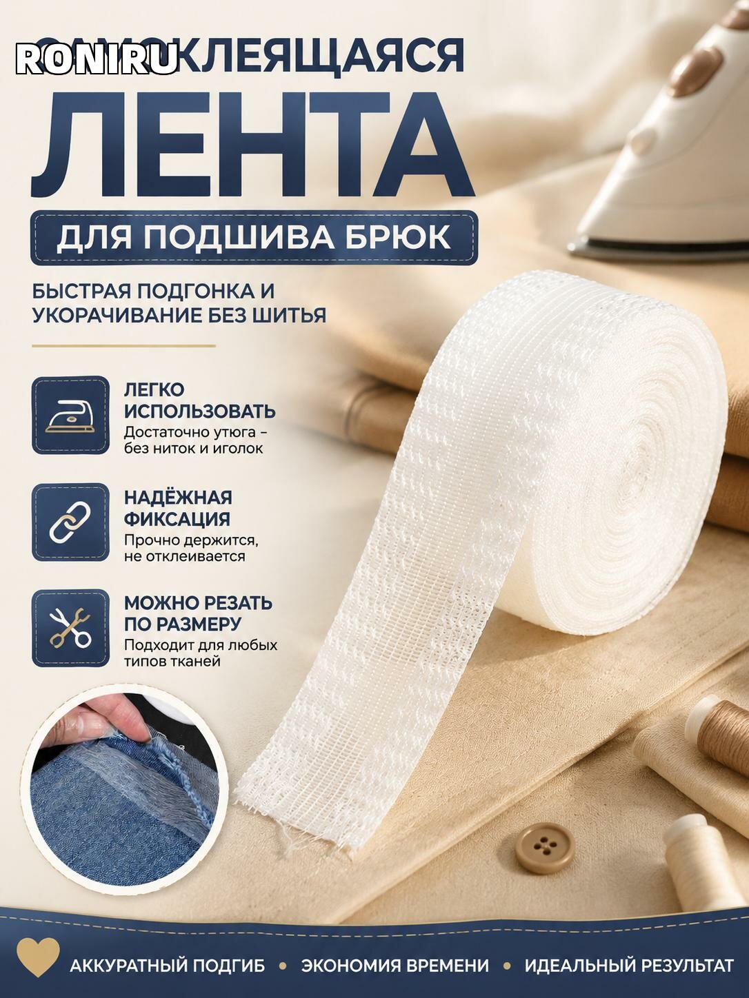 Самоклеящаяся лента для укорачивания подола брюк — удобное решение для подшива штанов дома и быстрой подгонки.