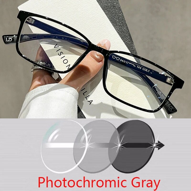 Мужские квадратные очки BINSYSU TR90 для коррекции зрения black frame gray, Серый, Myopia customize