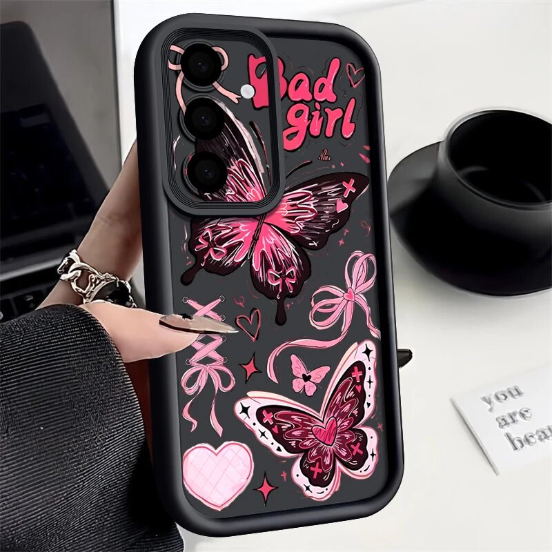 Чехол для Samsung Galaxy A56 "Bad Girl" с бабочками, черный