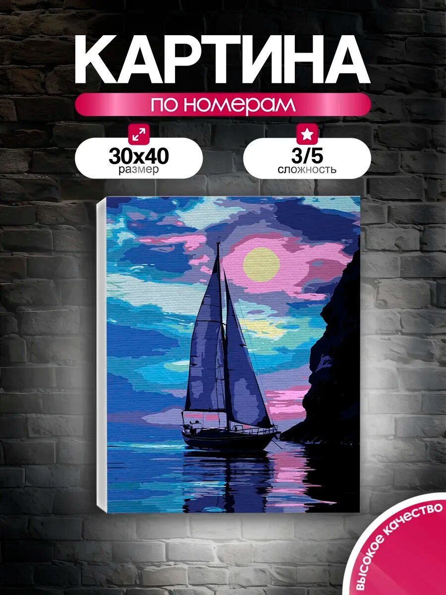 Картина по номерам 30x40 Одинокий парусник