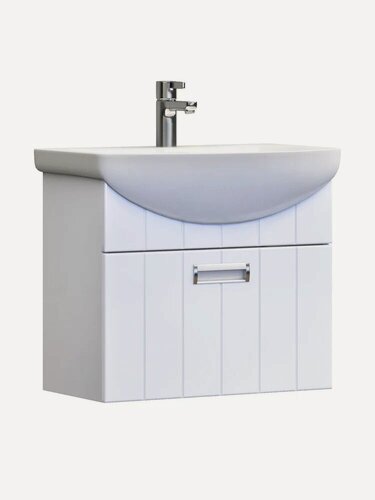 Изображение товара Тумба с раковиной Vigo Diana 60 подвесная, 61 см, белая, глянцевая, из МДФ, с ящиками, раковина для ванной фарфоровая, полукруглая, встроенный слив-перелив, с сифоном