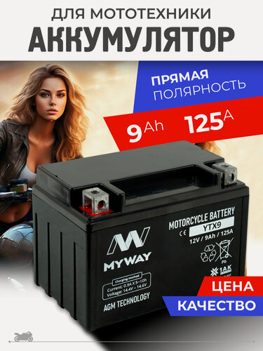 Изображение товара Аккумулятор для мотоцикла 12 вольт 9ач на мотоблок, скутер