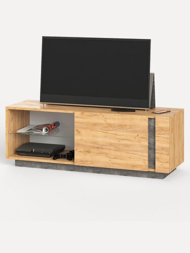 Изображение товара Тумба под ТВ Арчи 10.85 цвет дуб крафт золотой/камень тёмный, ШхГхВ 130х41,3х46,1 см, подсветка полки