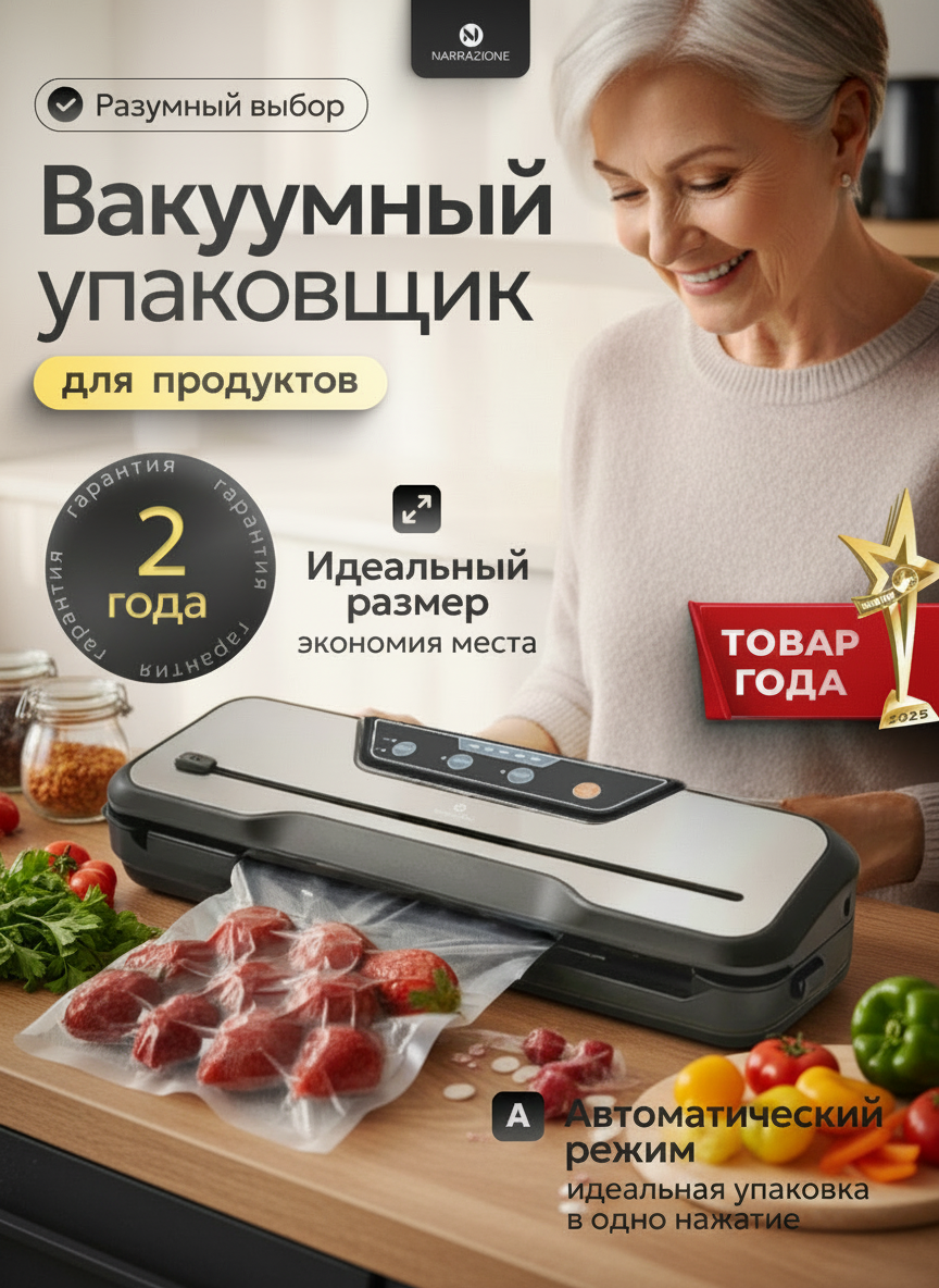 Вакуумный упаковщик для продуктов с пакетами NARRAZIONE VS6612X