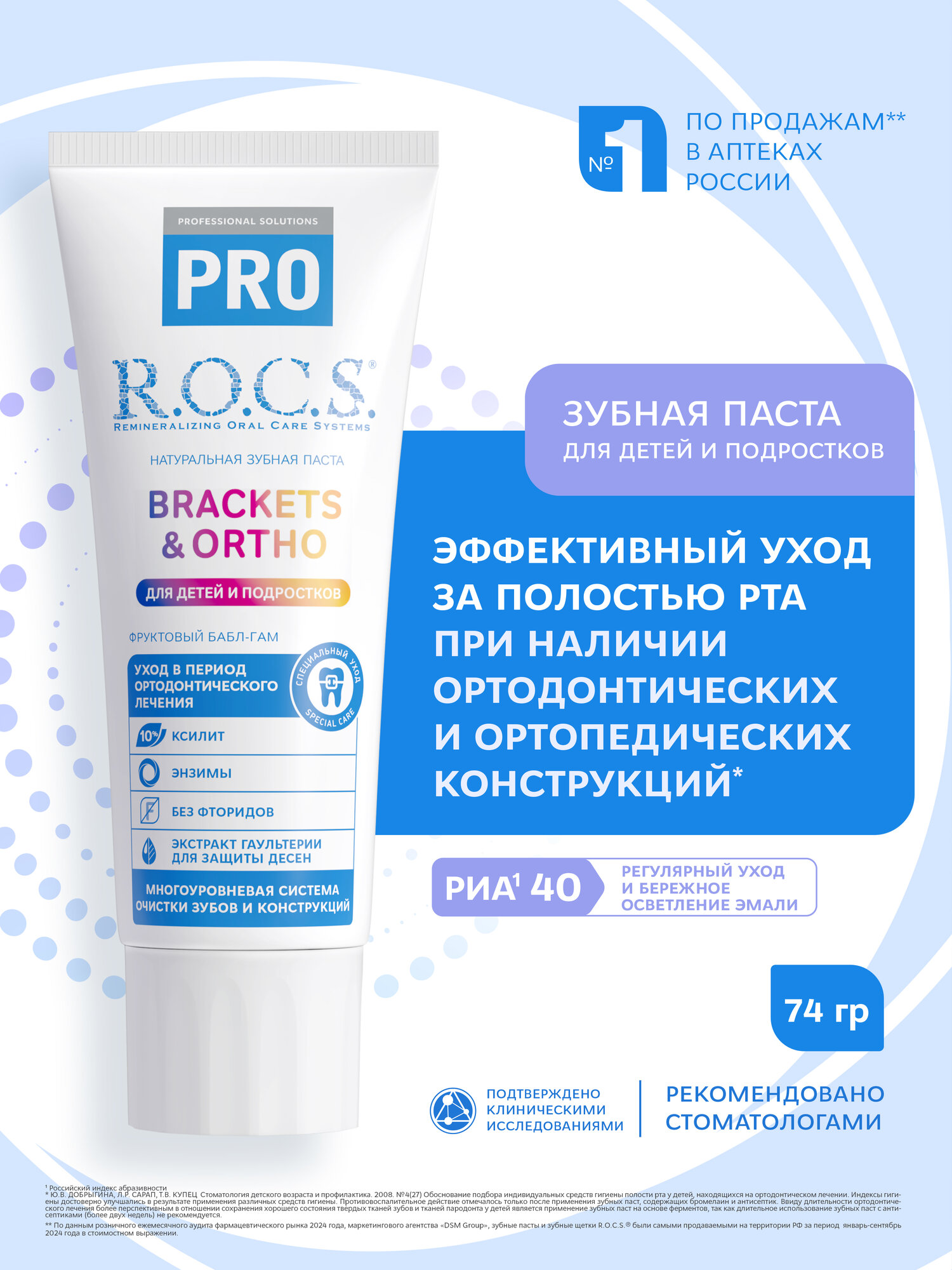 Зубная паста R.O.C.S. PRO Teens Brackets & Ortho для детей и подростков, 74 г
