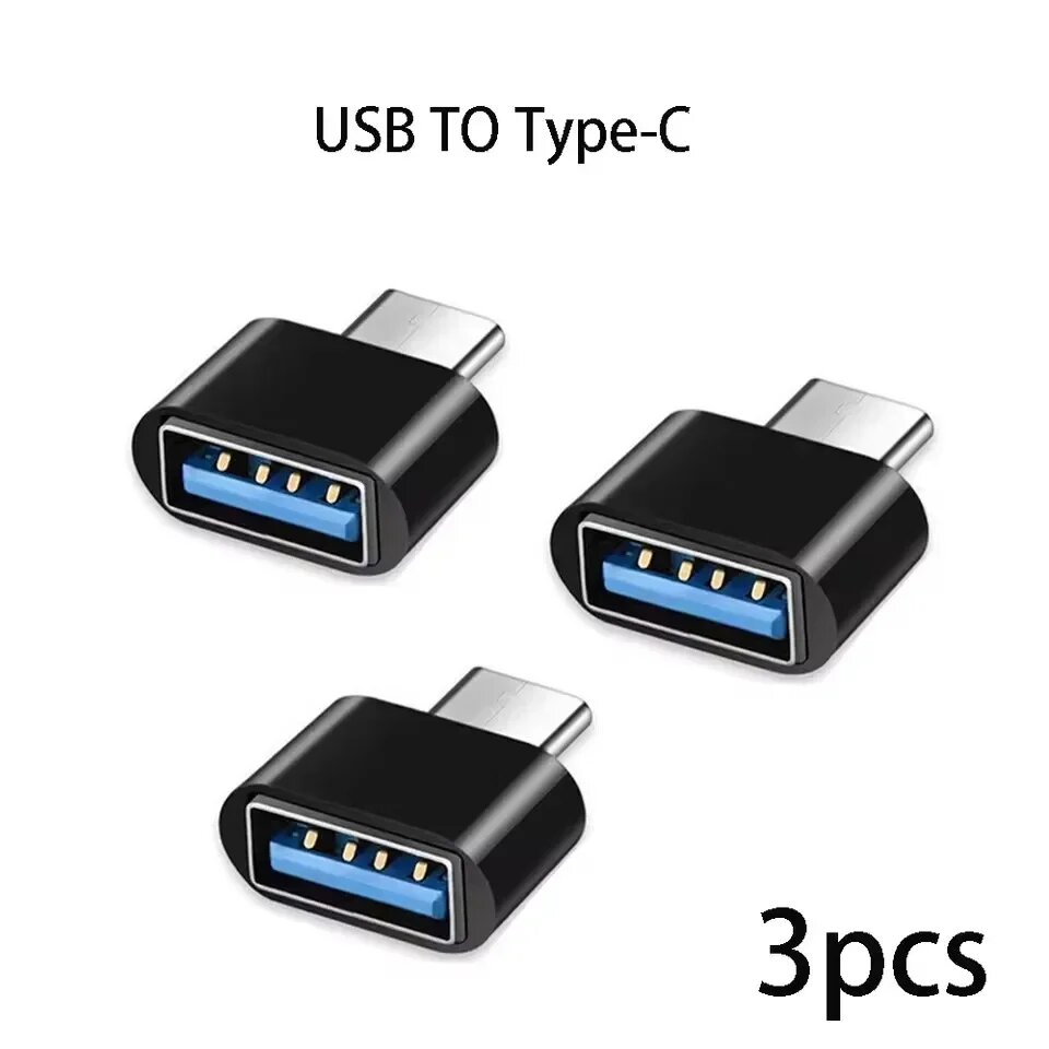 Мини-адаптер Type-C на USB 3.0, USB-C (мужской) OTG на USB-A (женский) для передачи Black 3pcs