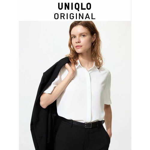 фото Блуза uniqlo rayon short sleeve blouse, размер s, белый