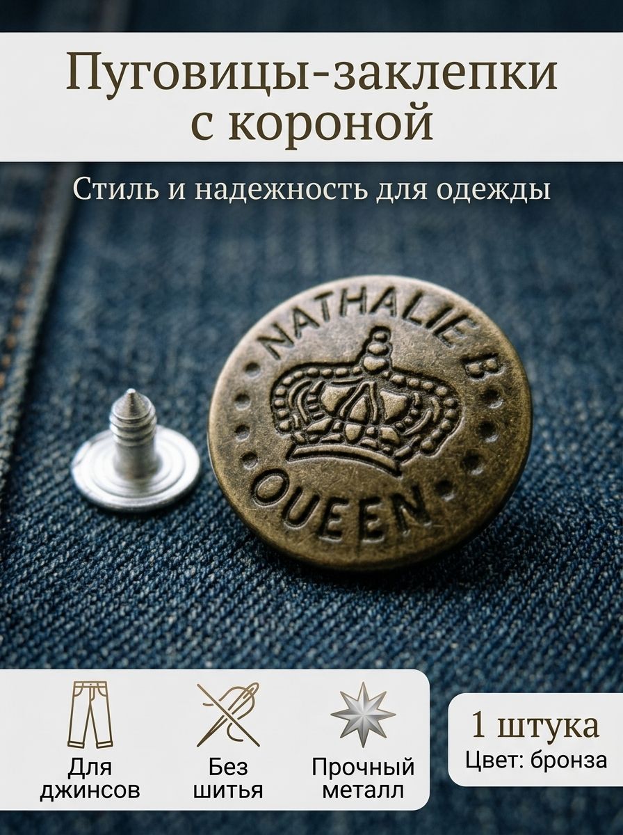 Пуговицы джинсовые металлические на винте. 1 штука. Цвет: бронза. 20 мм.