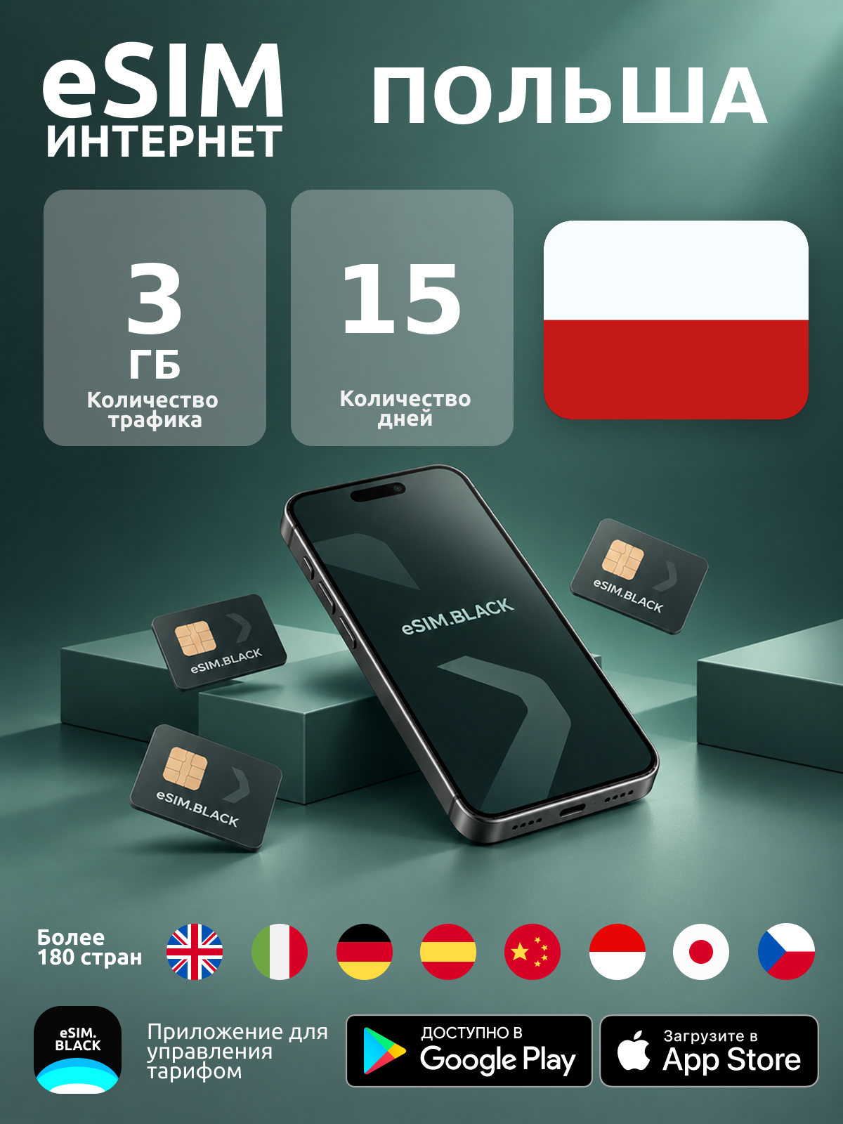 Польша/15 дней/3 ГБ - eSIM для мобильного интернета ( iPhone | Android ).