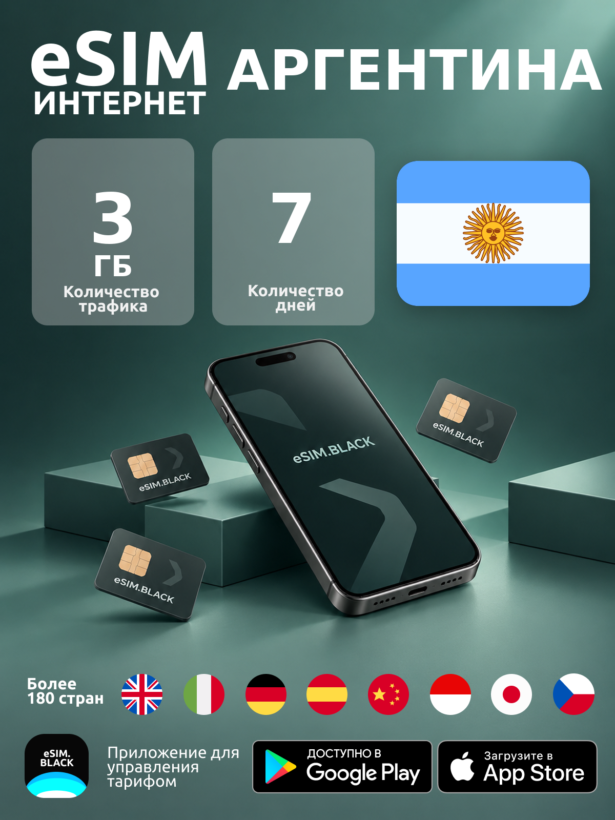 Аргентина/7 дней/3 ГБ - eSIM для мобильного интернета ( iPhone | Android ).