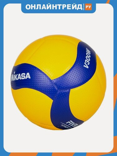 Изображение товара Мяч волейбольный Mikasa V300W, р.5, FIVB Appr, 18 пан, микрофибра, клееный, желто-синий