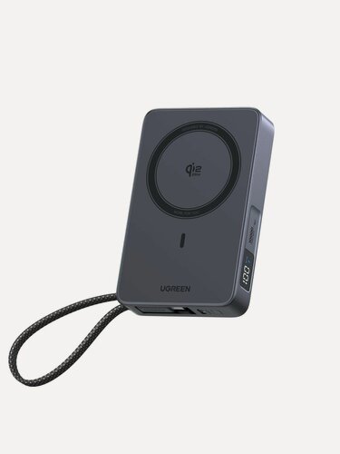 Изображение товара Внешний аккумулятор UGREEN PB773 (85956B) "MagFlow" 30W W-less 10000mAh Qi2.2 Power Bank&Built-in Cable (CCC) со встроенным кабелем USB-C. Цвет: серый космос