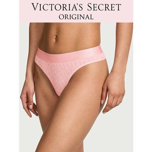 фото Трусы victoria's secret logo cotton thong panty, размер s, розовый