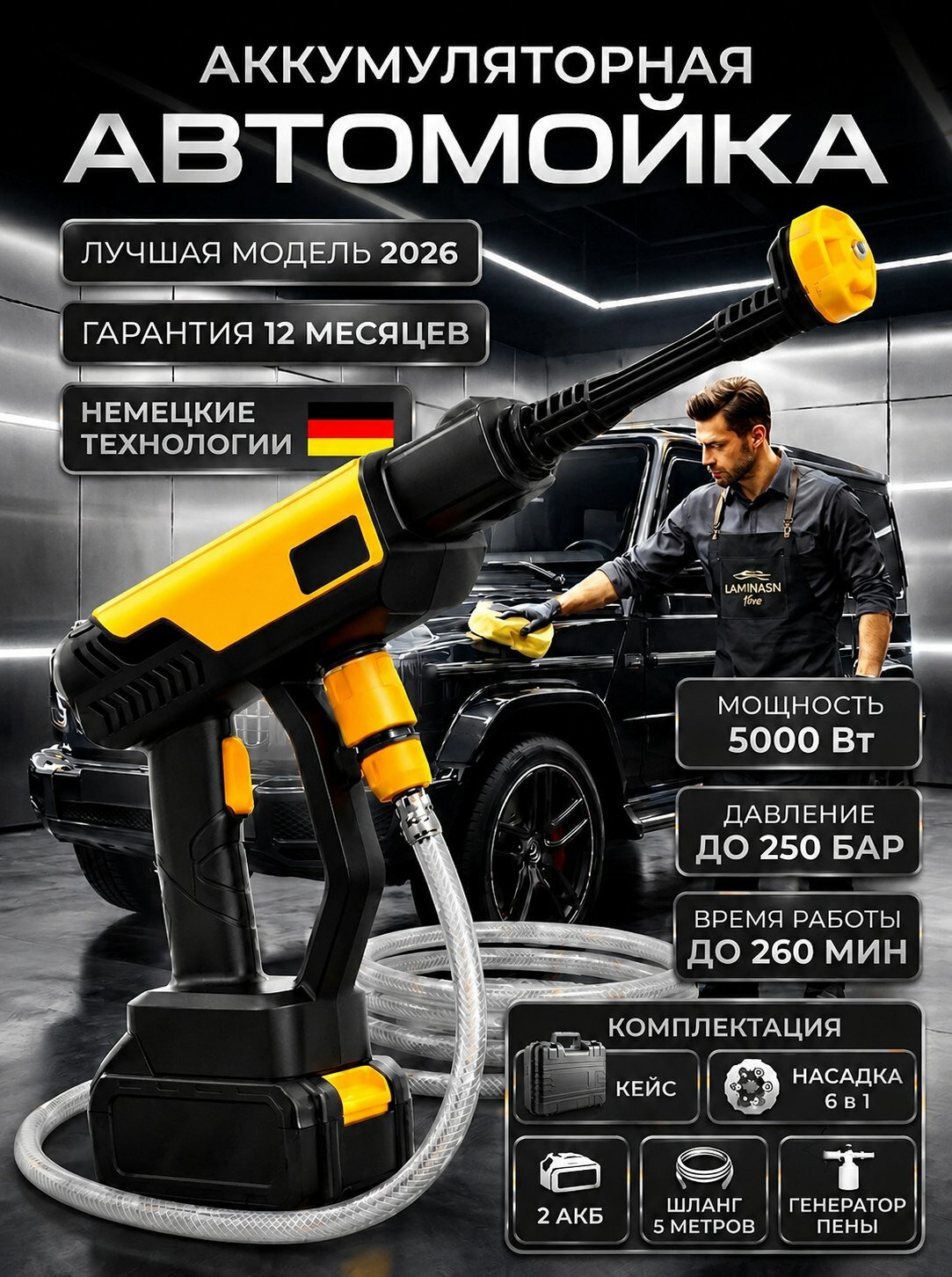 Новинка 2026! Мойка высокого давления аккумуляторная для автомобиля. Мини автомойка аккумуляторная. Кейс в комплекте