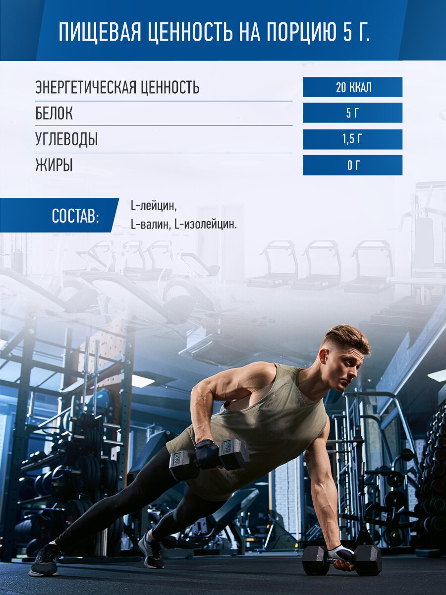 BCAA 2:1:1 Rline 400 г, порошок. Нейтральный вкус, без добавок. Аминокислоты для роста сухой мышечной массы — фото 1