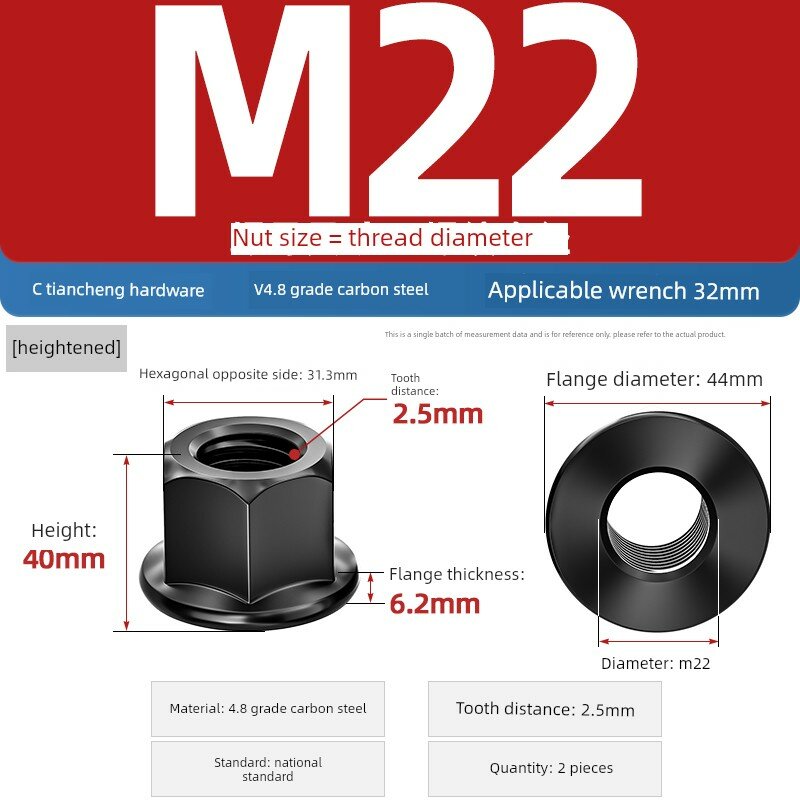 Гайка шестигранная фланцевая класса 4.8 для резьбы M22, 2 шт - Промышленный крепеж