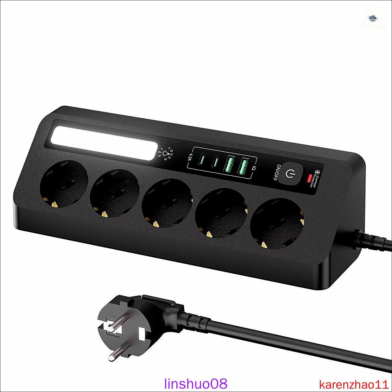 30W Быстрая зарядка Удлинитель 4 розетки + 3 USB (Type-C PD) Мощный сетевой фильтр 3680Вт Зарядка ноутбуков и гаджетов Угловой с ночникомy