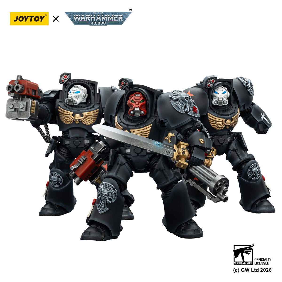 Подвижная фигурка Warhammer 40000 JOYTOY 1/18 Black Templars Terminator 3PCS Подарок модели