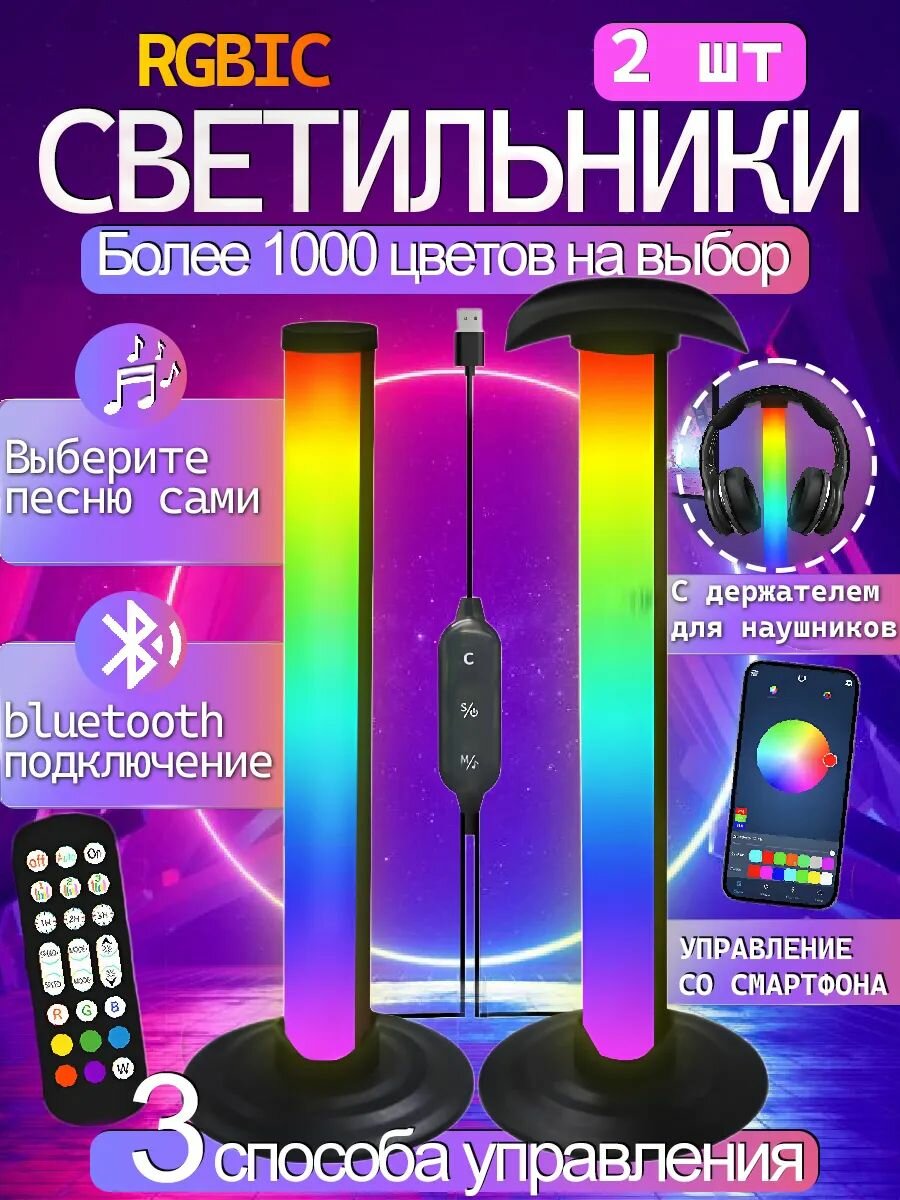 Подсветка RGB светильник и пультом управления умный светодиодный ночник LED 2 шт