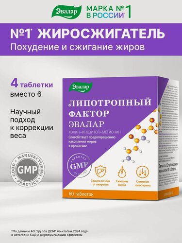 Изображение товара Липотропный фактор, 60 таблеток, Эвалар