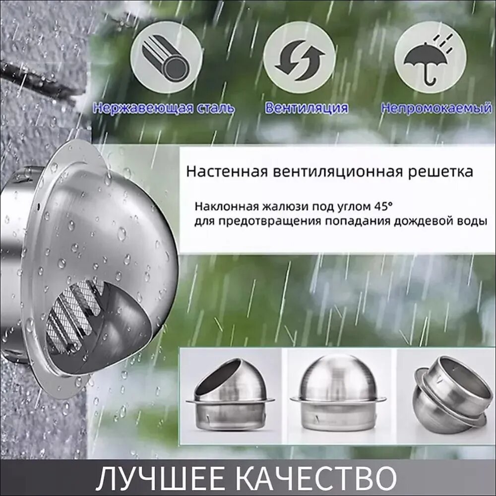 Выход стенной металлический с решеткой и сеткой, 304 нержавеющей стали, D100mm
