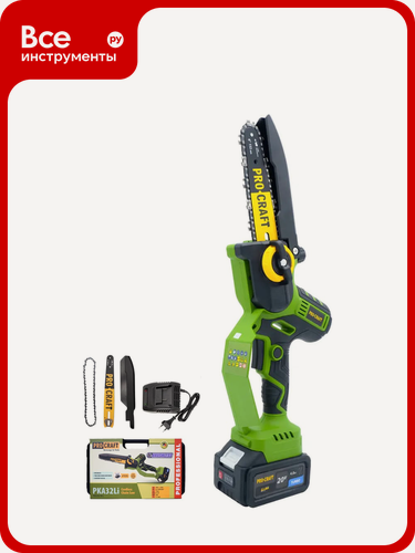 Изображение товара Пила цепная аккумуляторная PROCRAFT 20В 6'/8' 2 Шины+ 2 Цепи, АКБ 4Ач+ЗУ PKA32Li
