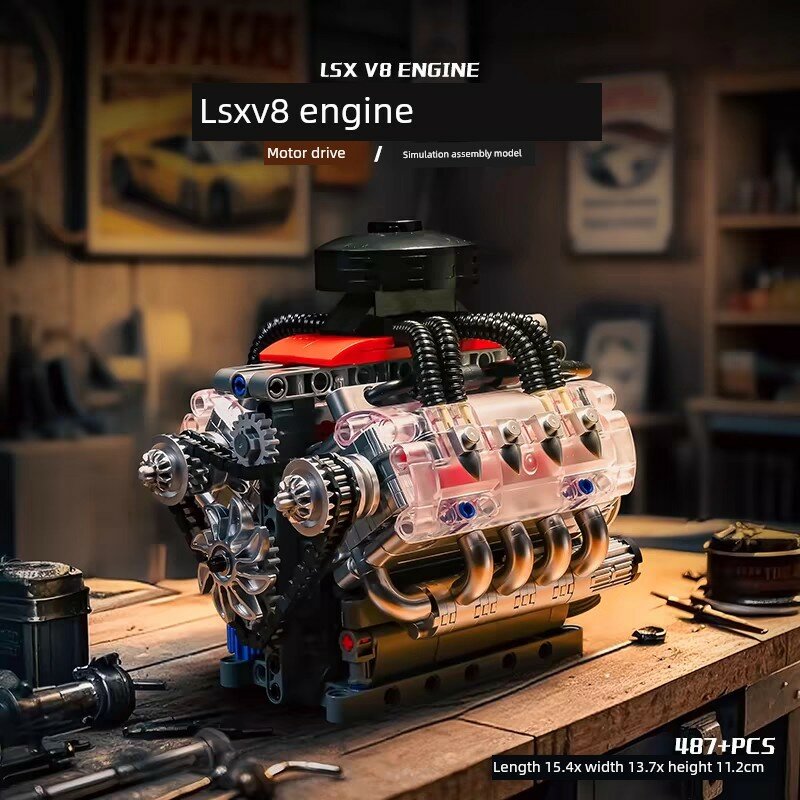 Модель двигателя Chevrolet LSX454 V8 с моторным приводом — конструктор в стиле LEGO