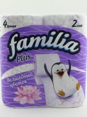 Туалетная бумага FAMILIA Плюс, Волшебный цветок, 2 слоя, 4 рулона