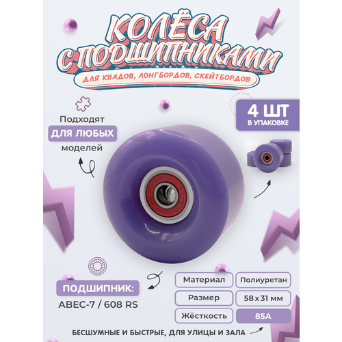 Колёса для квадов с подшипниками 4шт 58x31 мм, 85A, ABEC-7 / Колеса для скейтборда и лонгборда