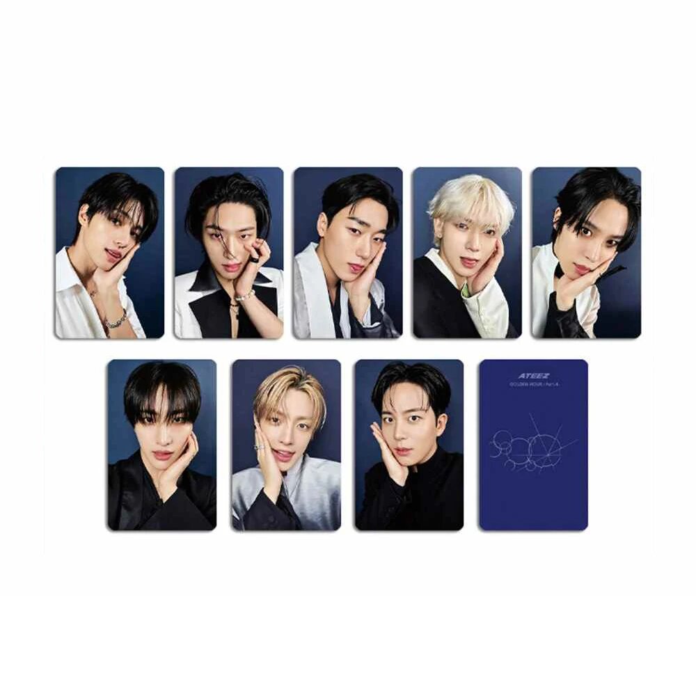 Новинка! Набор глянцевых фотокарточек ATEEZ (8 шт.) в корейском стиле: Минги, Сонхва, Йеосанг, Юнхо, Сан. Фотокарточки из альбома GOLDEN HOUR PART.4.