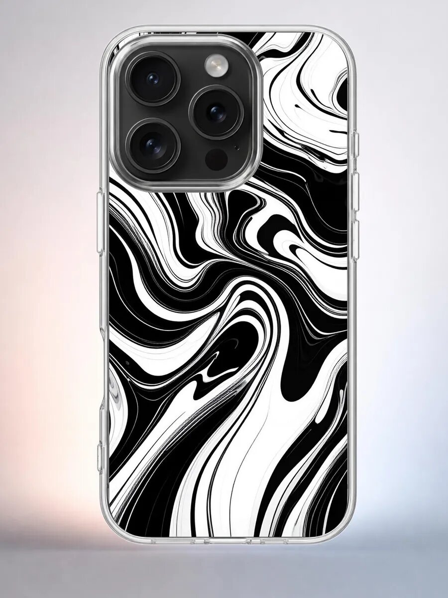 Чехол iPhone 15 Pro мраморные волны силиконовый прозрачный