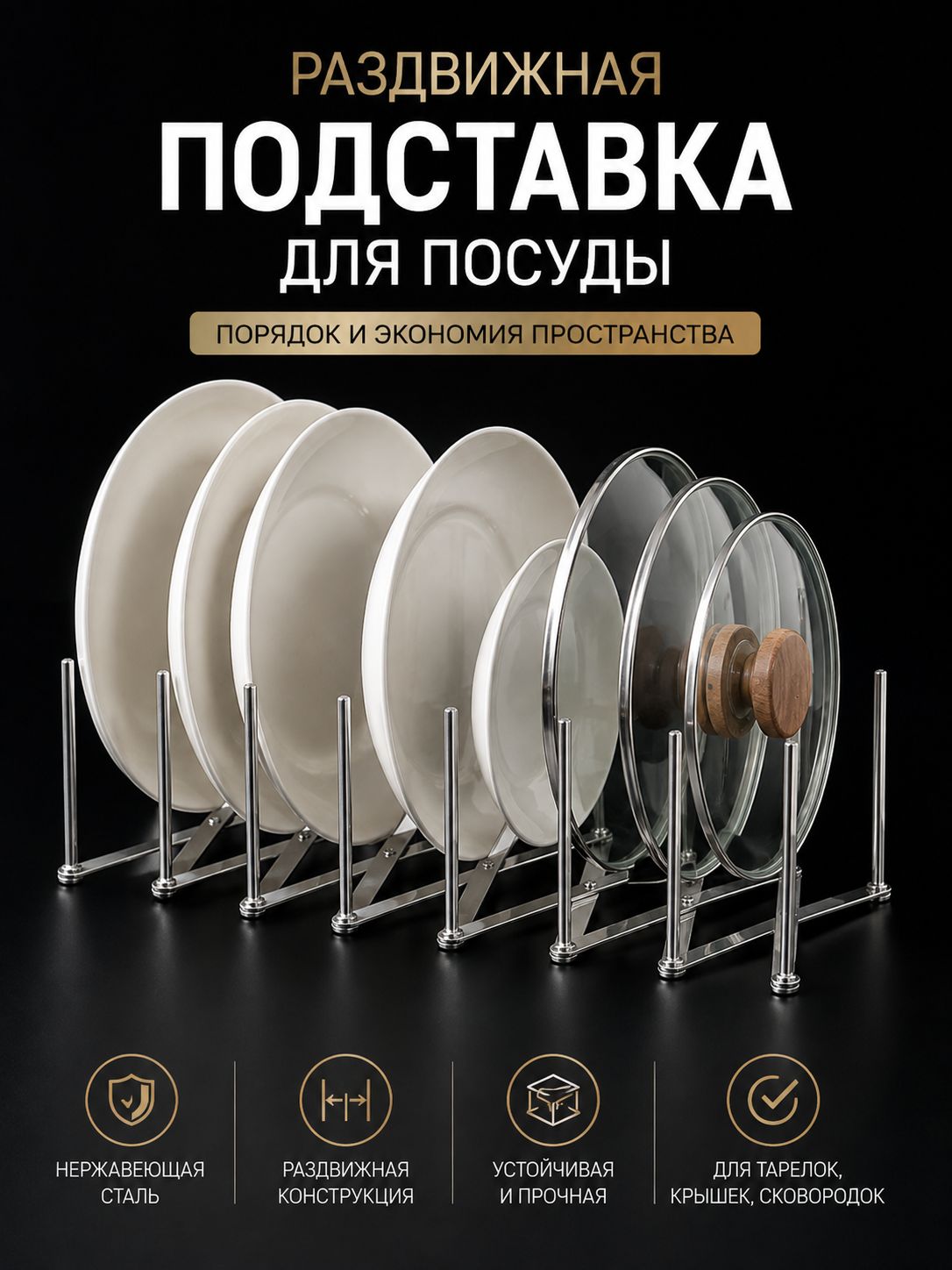 Кухонная полка для крышек и разделочных досок, размеры: 84см13см7,5см.