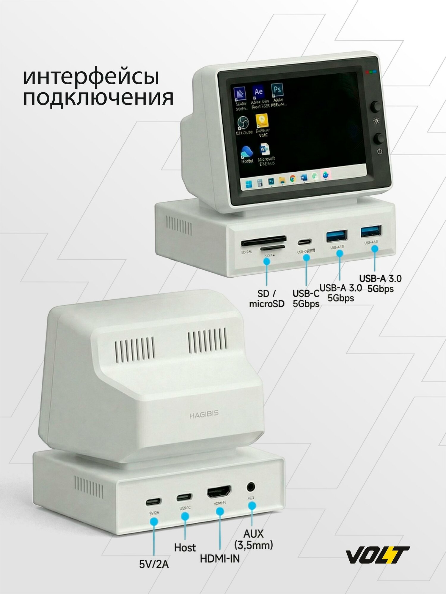 Hagibis мини-монитор, док-станция, 3,5 дюймов, IPS-экран, USB 3,0