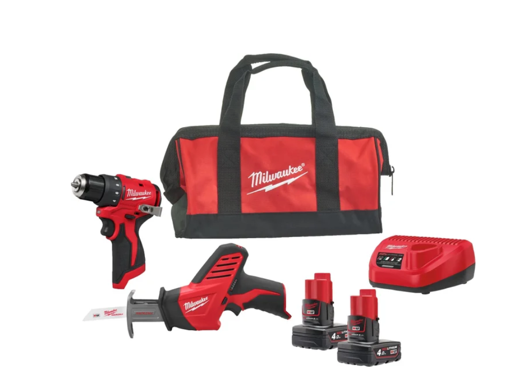 Набор электроинструментов Milwaukee M12 BLPP2A-402B 4933499692 (шуруповерт, сабельная пила, 2 АКБ, сумка)