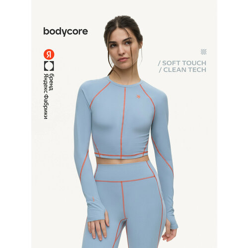 фото Лонгслив спортивный bodycore из ткани soft touch с антибактериальной пропиткой, размер m, , серо-голубой