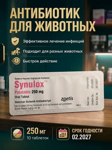 Изображение товара Синулок 250 мг для собак и кошек 10 таблеток в блистере.