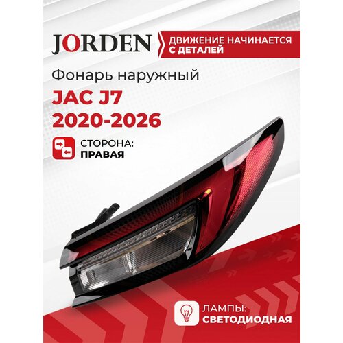 фото Фонарь задний правый джак jac j7 2020-2026, стоп сигнал наружный боковой в крыло светодиодный под штатный оригинал jorden