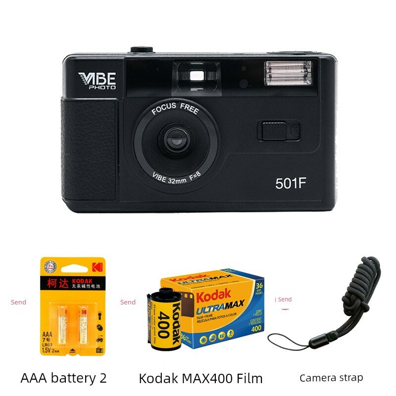 501F VIBE Повторно используемая пленочная камера с 2 батареями и пленкой Kodak MAX400 — Афинский черный