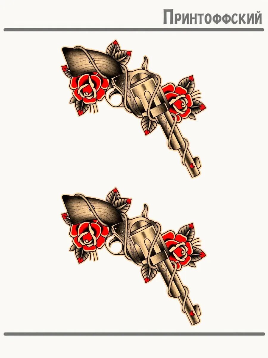 2-е (Две) Термонаклейки пистолет с розой